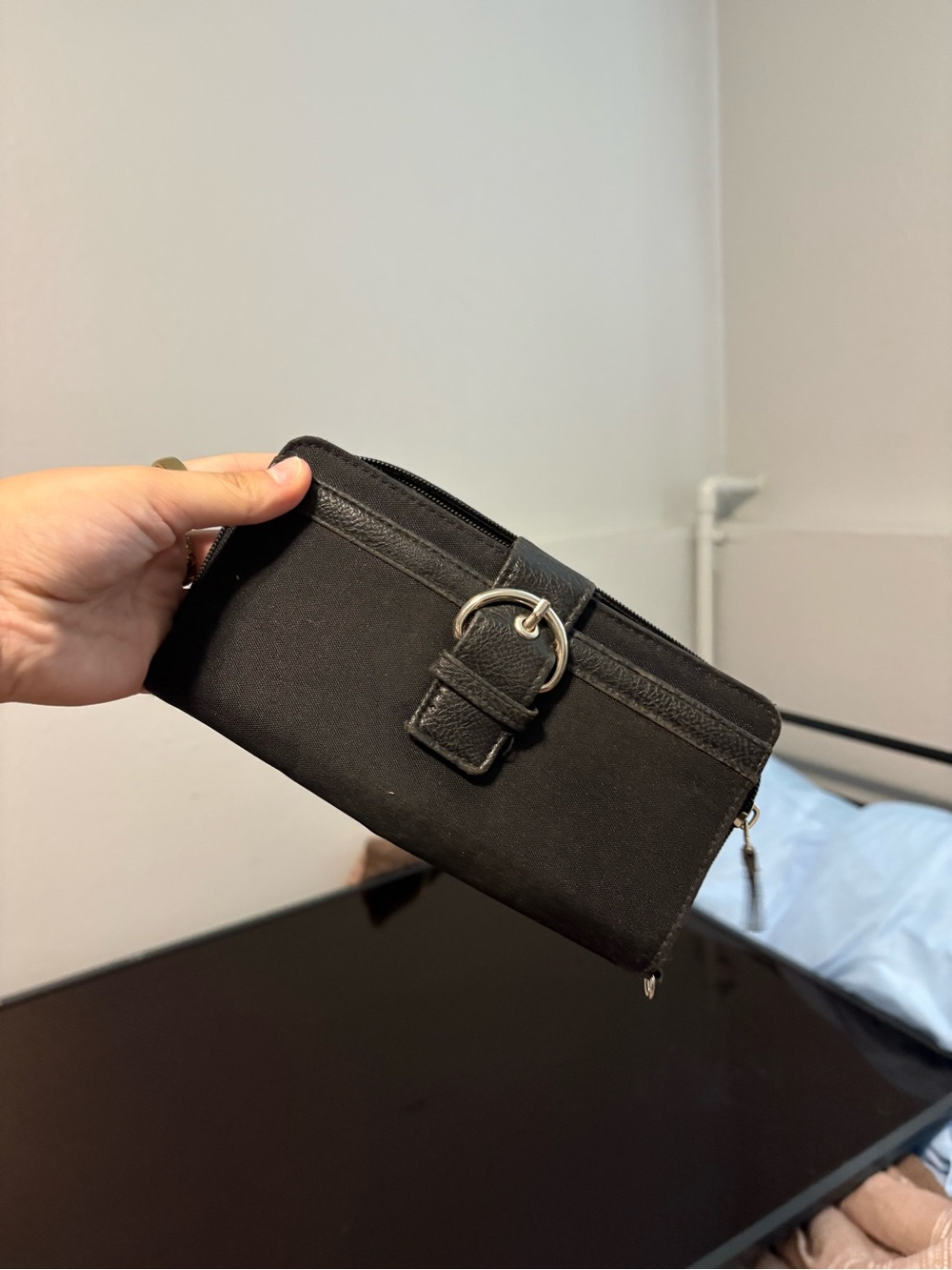Classic Black Women's Wallet with Decorative Buckle